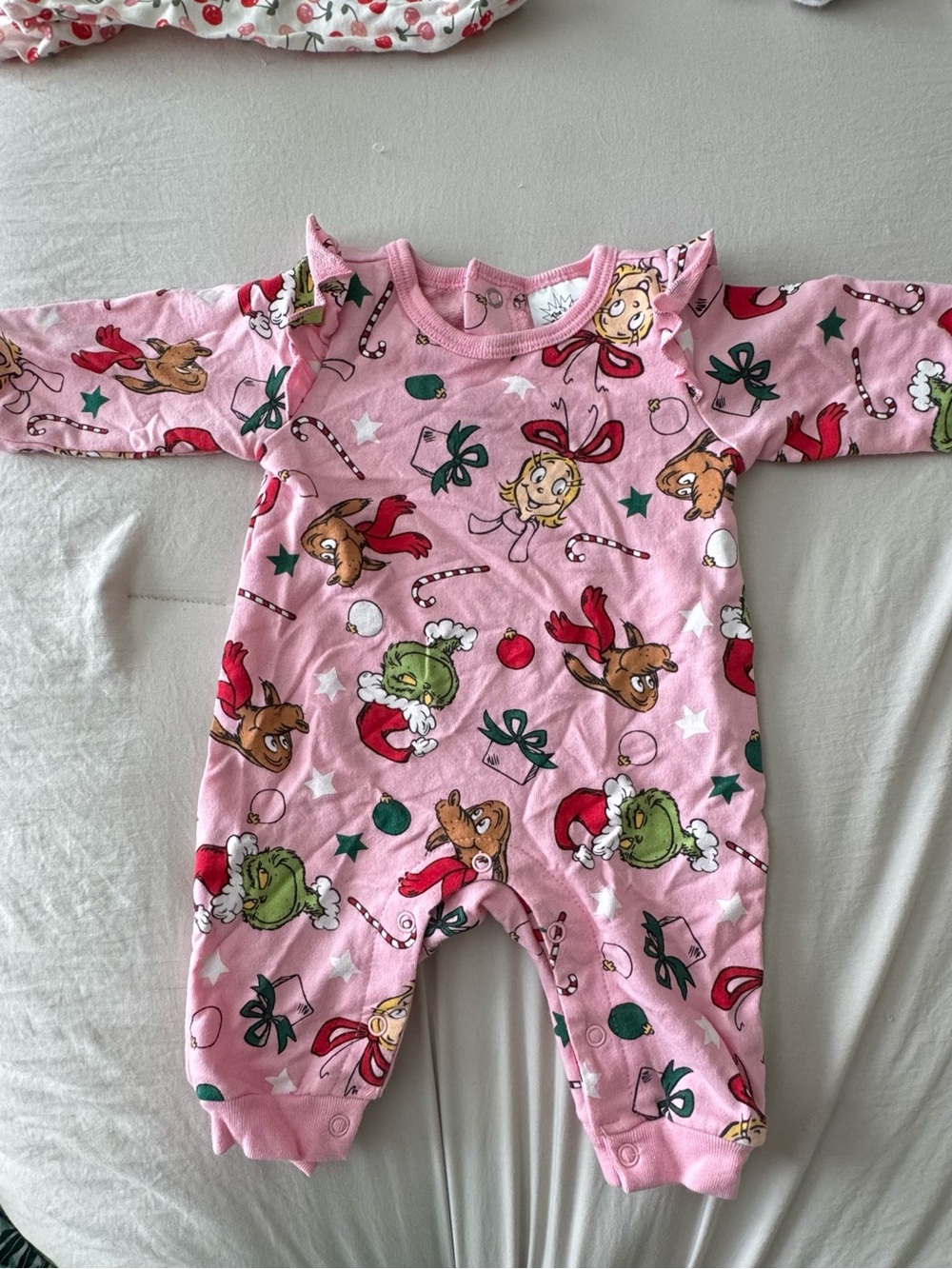 Pink Holiday Character Print Baby One-Piece